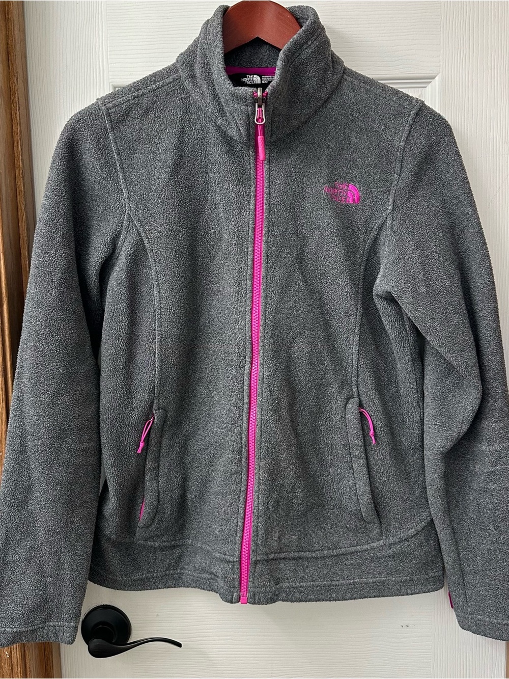 The North Face Women's Full-Zip Fleece Jacket, Size Medium - Heathered Gray/Pink